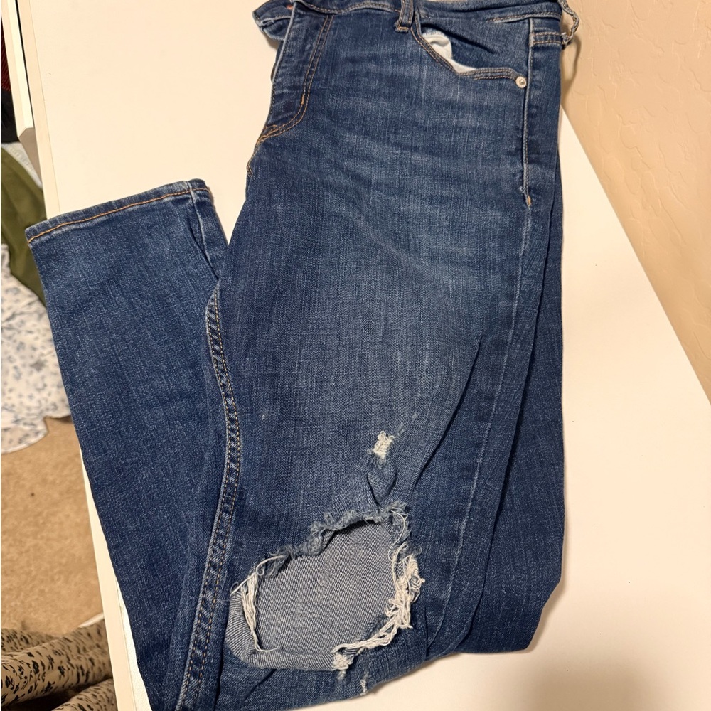 Old Navy Dark Blue Distressed Skinny Jeans